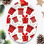 Christmas Texture, Pattern, Red, Craciun, Christmas, Bow, Gift Oval Ornament (Two Sides)