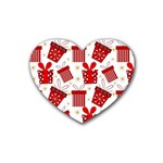 Christmas Texture, Pattern, Red, Craciun, Christmas, Bow, Gift Rubber Heart Coaster (4 pack)