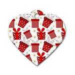 Christmas Texture, Pattern, Red, Craciun, Christmas, Bow, Gift Dog Tag Heart (One Side)