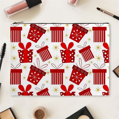 Christmas Texture, Pattern, Red, Craciun, Christmas, Bow, Gift Cosmetic Bag (XL) from ArtsNow.com Front