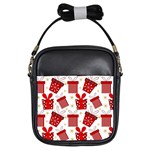 Christmas Texture, Pattern, Red, Craciun, Christmas, Bow, Gift Girls Sling Bag