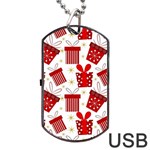 Christmas Texture, Pattern, Red, Craciun, Christmas, Bow, Gift Dog Tag USB Flash (Two Sides)