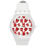 Christmas Texture, Pattern, Red, Craciun, Christmas, Bow, Gift Round Plastic Sport Watch (M)