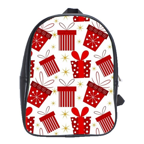 Christmas Texture, Pattern, Red, Craciun, Christmas, Bow, Gift School Bag (XL) from ArtsNow.com Front