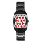 Christmas Texture, Pattern, Red, Craciun, Christmas, Bow, Gift Stainless Steel Barrel Watch