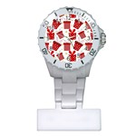 Christmas Texture, Pattern, Red, Craciun, Christmas, Bow, Gift Plastic Nurses Watch