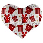 Christmas Texture, Pattern, Red, Craciun, Christmas, Bow, Gift Large 19  Premium Flano Heart Shape Cushions