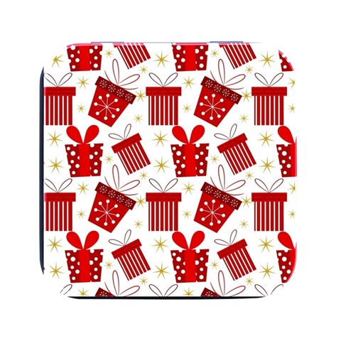 Christmas Texture, Pattern, Red, Craciun, Christmas, Bow, Gift Square Metal Box (Black) from ArtsNow.com Front