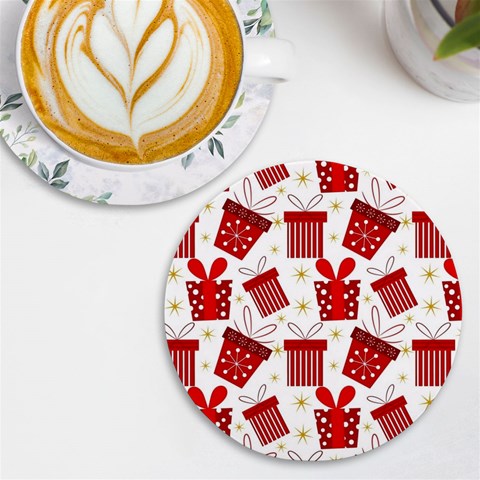 Christmas Texture, Pattern, Red, Craciun, Christmas, Bow, Gift UV Print Round Tile Coaster from ArtsNow.com Front