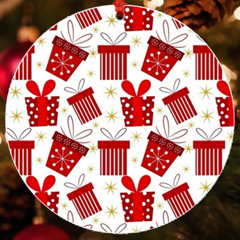 Christmas Texture, Pattern, Red, Craciun, Christmas, Bow, Gift UV Print Acrylic Ornament Round from ArtsNow.com Front