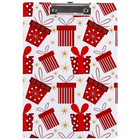 Christmas Texture, Pattern, Red, Craciun, Christmas, Bow, Gift A4 Acrylic Clipboard from ArtsNow.com Front