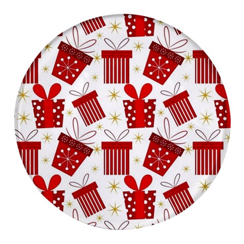 Christmas Texture, Pattern, Red, Craciun, Christmas, Bow, Gift Round Glass Fridge Magnet (4 pack) from ArtsNow.com Front