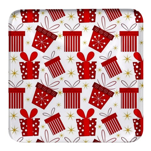 Christmas Texture, Pattern, Red, Craciun, Christmas, Bow, Gift Square Glass Fridge Magnet (4 pack) from ArtsNow.com Front