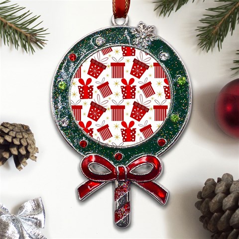 Christmas Texture, Pattern, Red, Craciun, Christmas, Bow, Gift Metal X Mas Lollipop with Crystal Ornament from ArtsNow.com Front