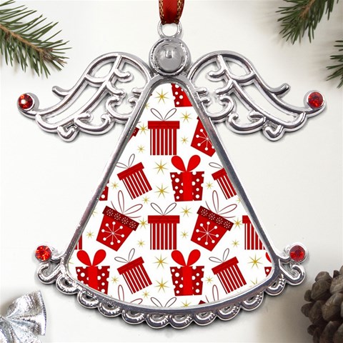 Christmas Texture, Pattern, Red, Craciun, Christmas, Bow, Gift Metal Angel with Crystal Ornament from ArtsNow.com Front