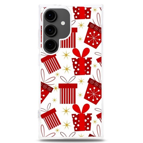 Christmas Texture, Pattern, Red, Craciun, Christmas, Bow, Gift Samsung Galaxy S24 Plus 6.7 Inch TPU UV Case from ArtsNow.com Front