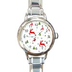 Christmas Texture, Pattern, Red, Craciun, Christmas, Snowflake, Round Italian Charm Watch