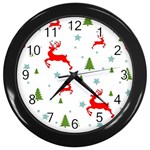 Christmas Texture, Pattern, Red, Craciun, Christmas, Snowflake, Wall Clock (Black)