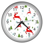 Christmas Texture, Pattern, Red, Craciun, Christmas, Snowflake, Wall Clock (Silver)