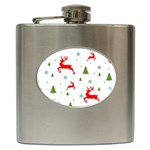 Christmas Texture, Pattern, Red, Craciun, Christmas, Snowflake, Hip Flask (6 oz)