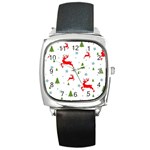 Christmas Texture, Pattern, Red, Craciun, Christmas, Snowflake, Square Metal Watch