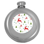 Christmas Texture, Pattern, Red, Craciun, Christmas, Snowflake, Round Hip Flask (5 oz)