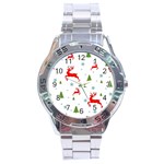 Christmas Texture, Pattern, Red, Craciun, Christmas, Snowflake, Stainless Steel Analogue Watch