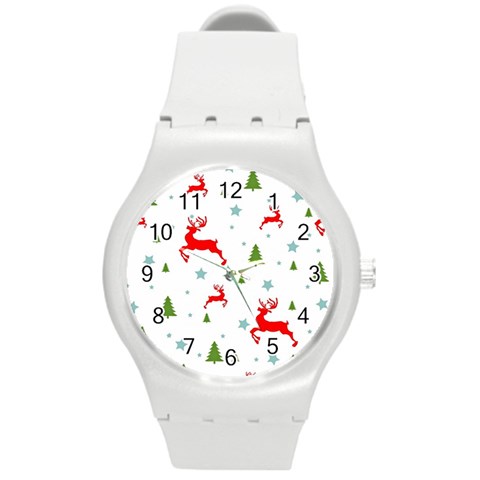 Christmas Texture, Pattern, Red, Craciun, Christmas, Snowflake, Round Plastic Sport Watch (M) from ArtsNow.com Front