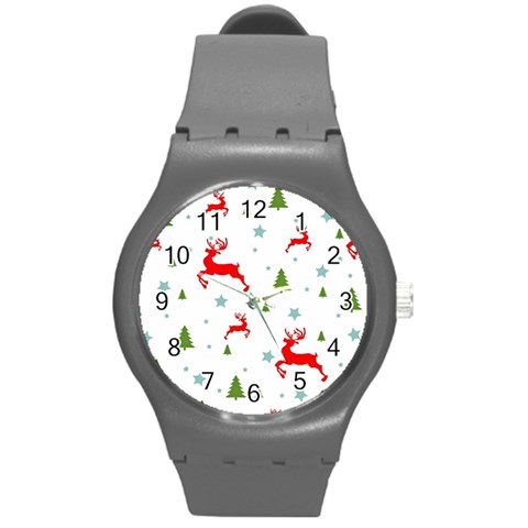 Christmas Texture, Pattern, Red, Craciun, Christmas, Snowflake, Round Plastic Sport Watch (M) from ArtsNow.com Front