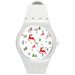 Christmas Texture, Pattern, Red, Craciun, Christmas, Snowflake, Round Plastic Sport Watch (M)