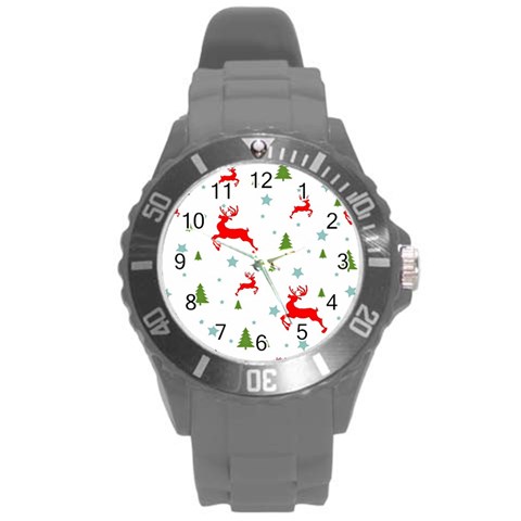 Christmas Texture, Pattern, Red, Craciun, Christmas, Snowflake, Round Plastic Sport Watch (L) from ArtsNow.com Front