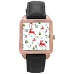 Christmas Texture, Pattern, Red, Craciun, Christmas, Snowflake, Rose Gold Leather Watch 