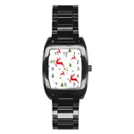 Christmas Texture, Pattern, Red, Craciun, Christmas, Snowflake, Stainless Steel Barrel Watch