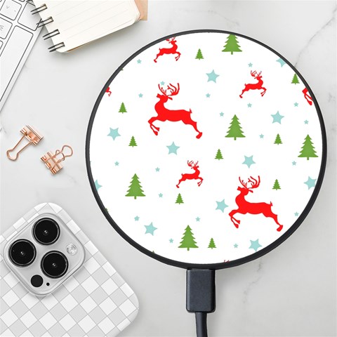 Christmas Texture, Pattern, Red, Craciun, Christmas, Snowflake, Wireless Fast Charger(Black) from ArtsNow.com Front