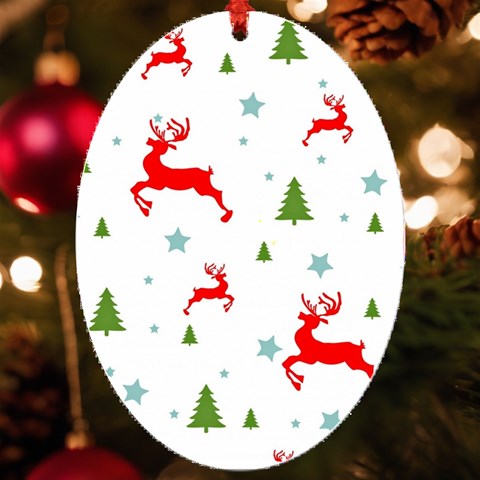 Christmas Texture, Pattern, Red, Craciun, Christmas, Snowflake, UV Print Acrylic Ornament Oval from ArtsNow.com Front