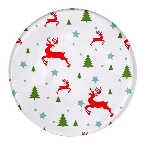 Christmas Texture, Pattern, Red, Craciun, Christmas, Snowflake, Round Glass Fridge Magnet (4 pack) from ArtsNow.com Front