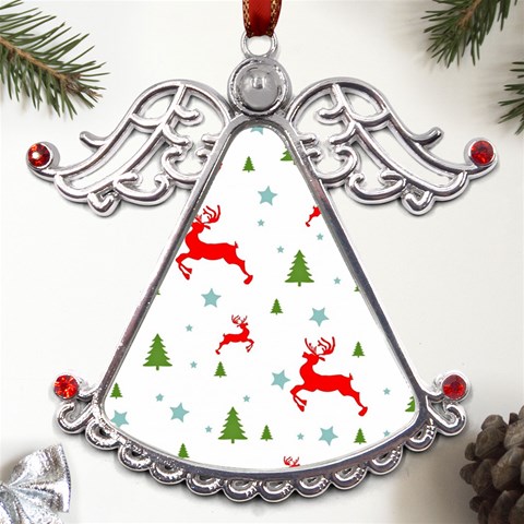 Christmas Texture, Pattern, Red, Craciun, Christmas, Snowflake, Metal Angel with Crystal Ornament from ArtsNow.com Front