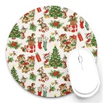 Christmas Texture, Pattern, Red, Tree, Craciun, Green, Christmas Round Mousepad