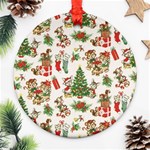 Christmas Texture, Pattern, Red, Tree, Craciun, Green, Christmas Ornament (Round)