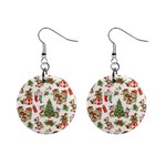 Christmas Texture, Pattern, Red, Tree, Craciun, Green, Christmas Mini Button Earrings