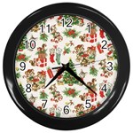 Christmas Texture, Pattern, Red, Tree, Craciun, Green, Christmas Wall Clock (Black)