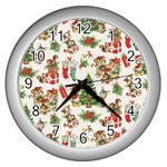 Christmas Texture, Pattern, Red, Tree, Craciun, Green, Christmas Wall Clock (Silver)