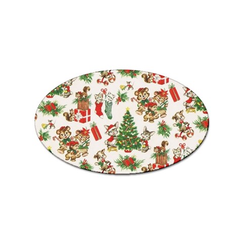 Christmas Texture, Pattern, Red, Tree, Craciun, Green, Christmas Sticker (Oval) from ArtsNow.com Front