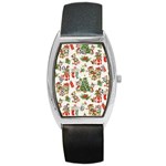 Christmas Texture, Pattern, Red, Tree, Craciun, Green, Christmas Barrel Style Metal Watch