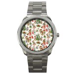 Christmas Texture, Pattern, Red, Tree, Craciun, Green, Christmas Sport Metal Watch