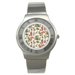 Christmas Texture, Pattern, Red, Tree, Craciun, Green, Christmas Stainless Steel Watch