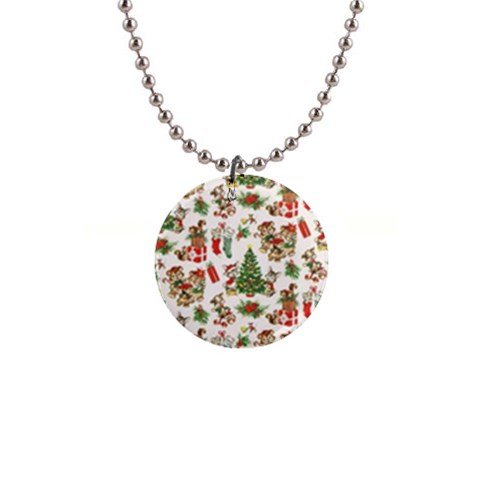 Christmas Texture, Pattern, Red, Tree, Craciun, Green, Christmas 1  Button Necklace from ArtsNow.com Front