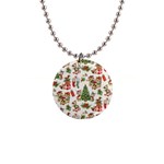 Christmas Texture, Pattern, Red, Tree, Craciun, Green, Christmas 1  Button Necklace