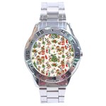 Christmas Texture, Pattern, Red, Tree, Craciun, Green, Christmas Stainless Steel Analogue Watch