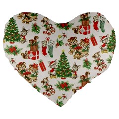 Christmas Texture, Pattern, Red, Tree, Craciun, Green, Christmas Large 19  Premium Heart Shape Cushions from ArtsNow.com Front